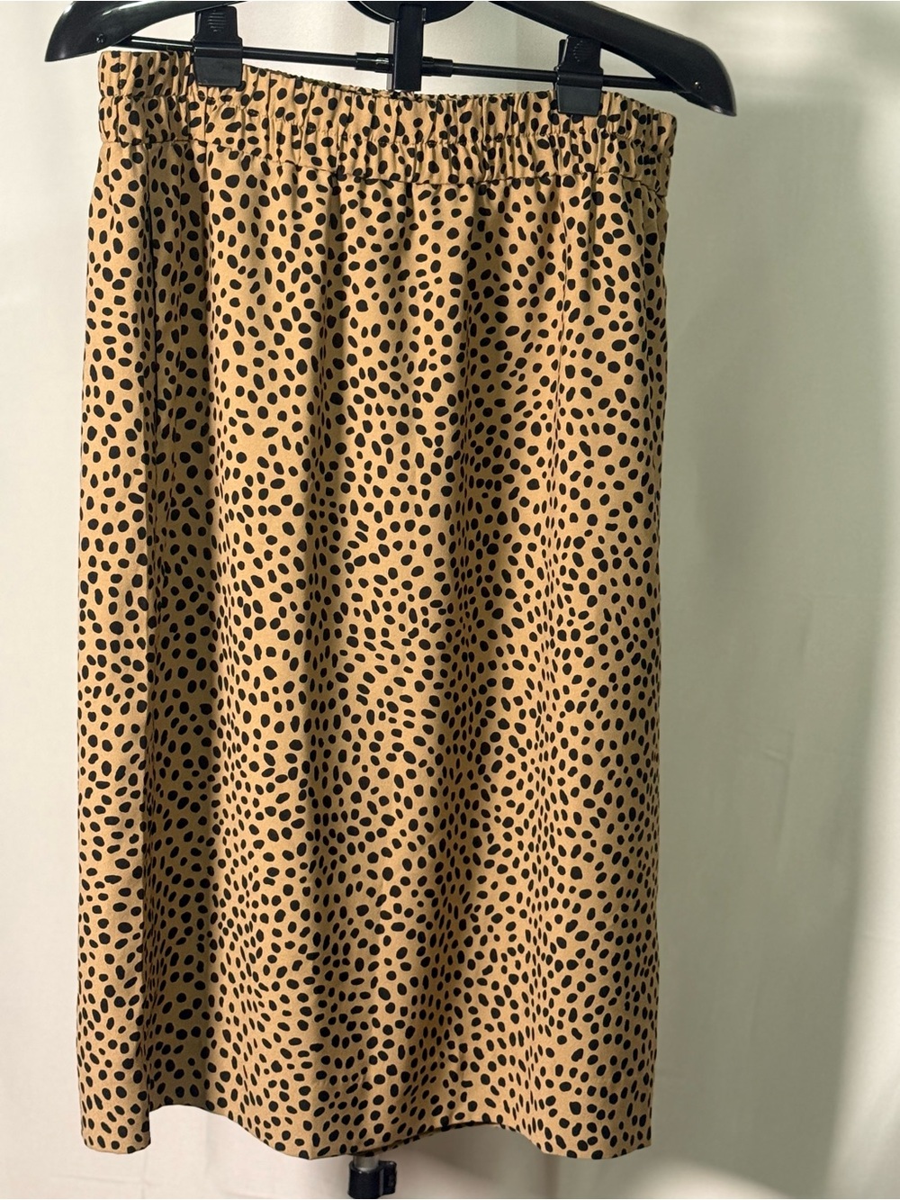J. Crew Tan Midi Skirt with Black Spot Pattern